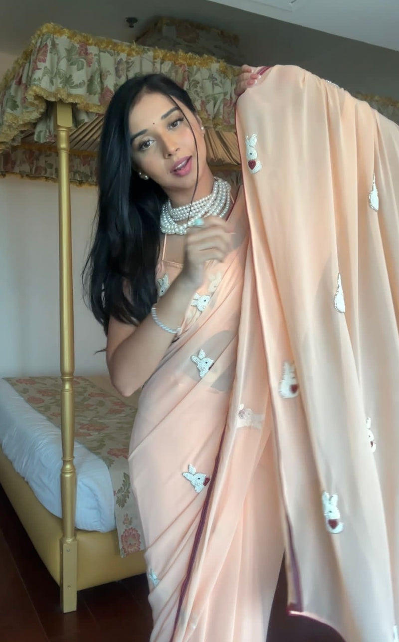 Beautiful Designer Royal Rabit Georgette Ready To Wear Saree