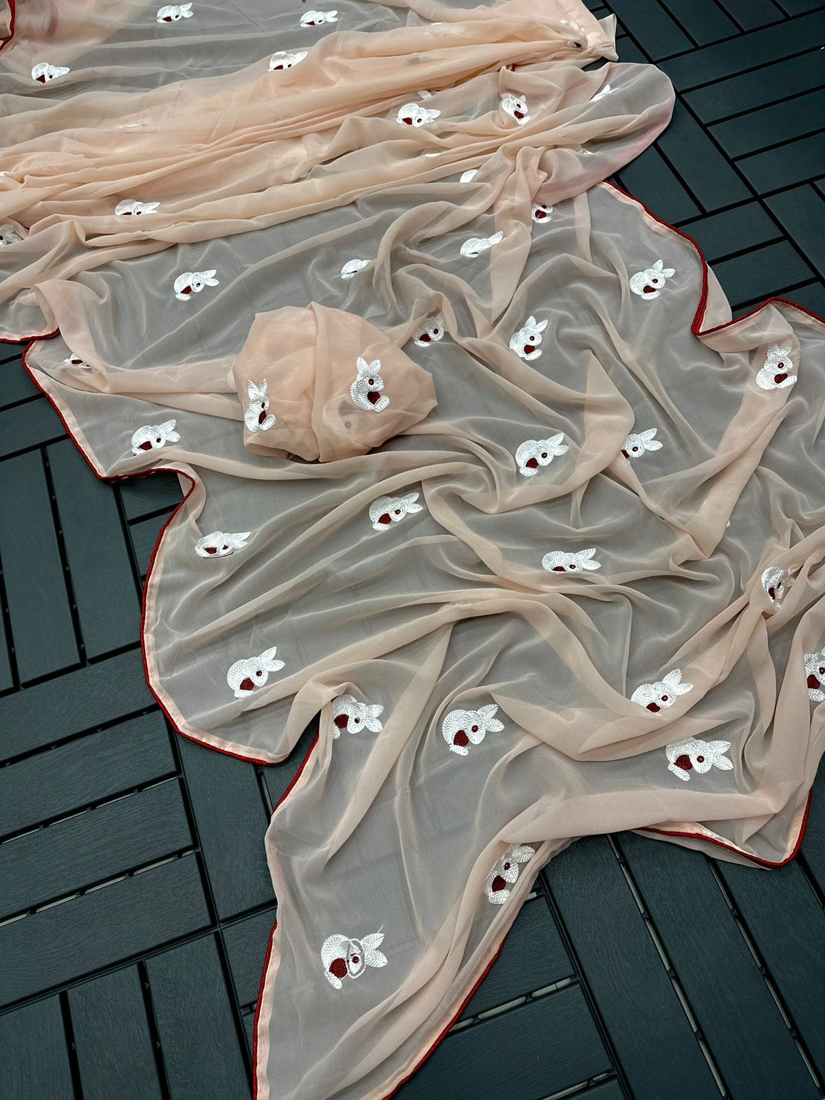 Beautiful Designer Royal Rabit Georgette Ready To Wear Saree