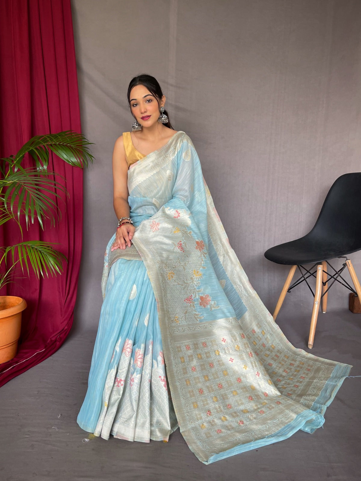 Beautiful Ladli Designer Pure Linen Slub Silk Saree