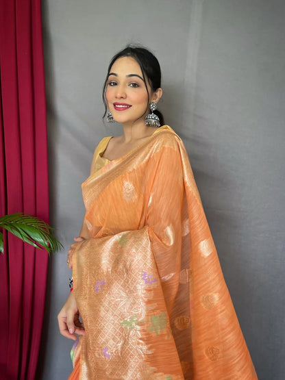 Beautiful Ladli Designer Pure Linen Slub Silk Saree