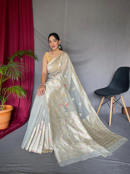 Beautiful Ladli Designer Pure Linen Slub Silk Saree