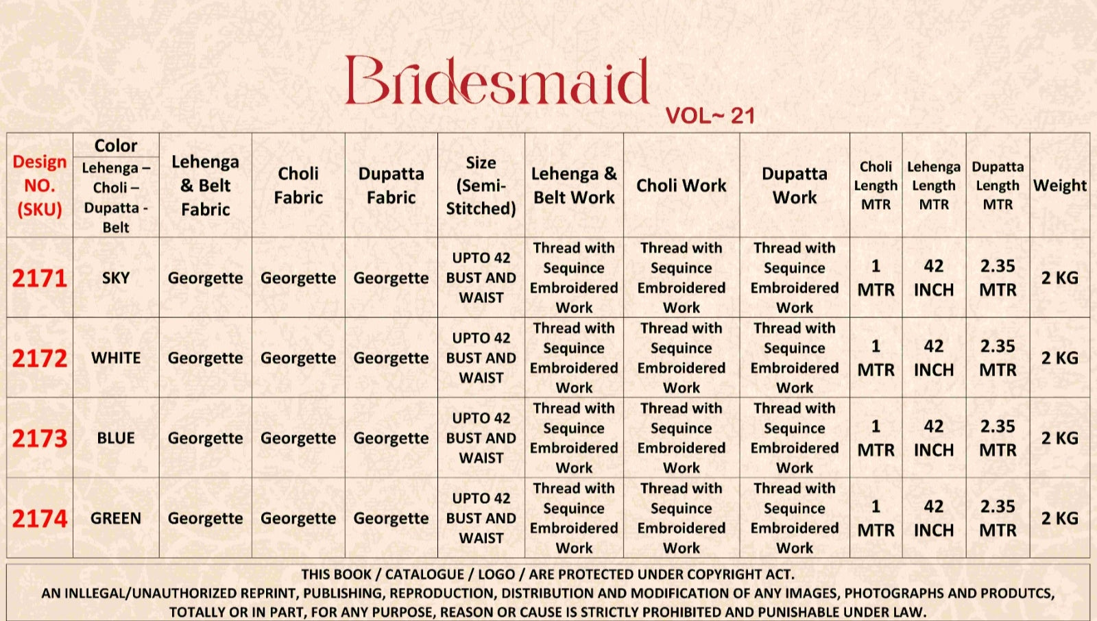 Shubhkala Bridesmaid Vol 21 Series 2171-2174 Fancy Lehenga