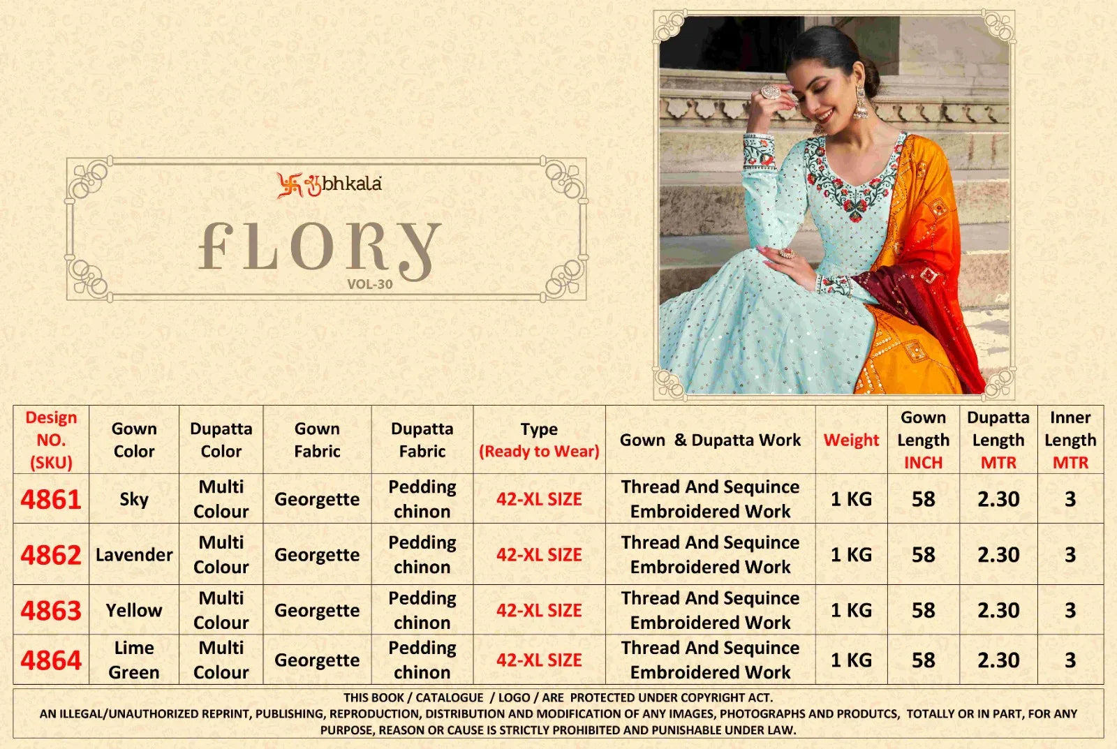 Flory Vol 30 Series 4861-4864 Fancy Anarkali Gown With Dupatta