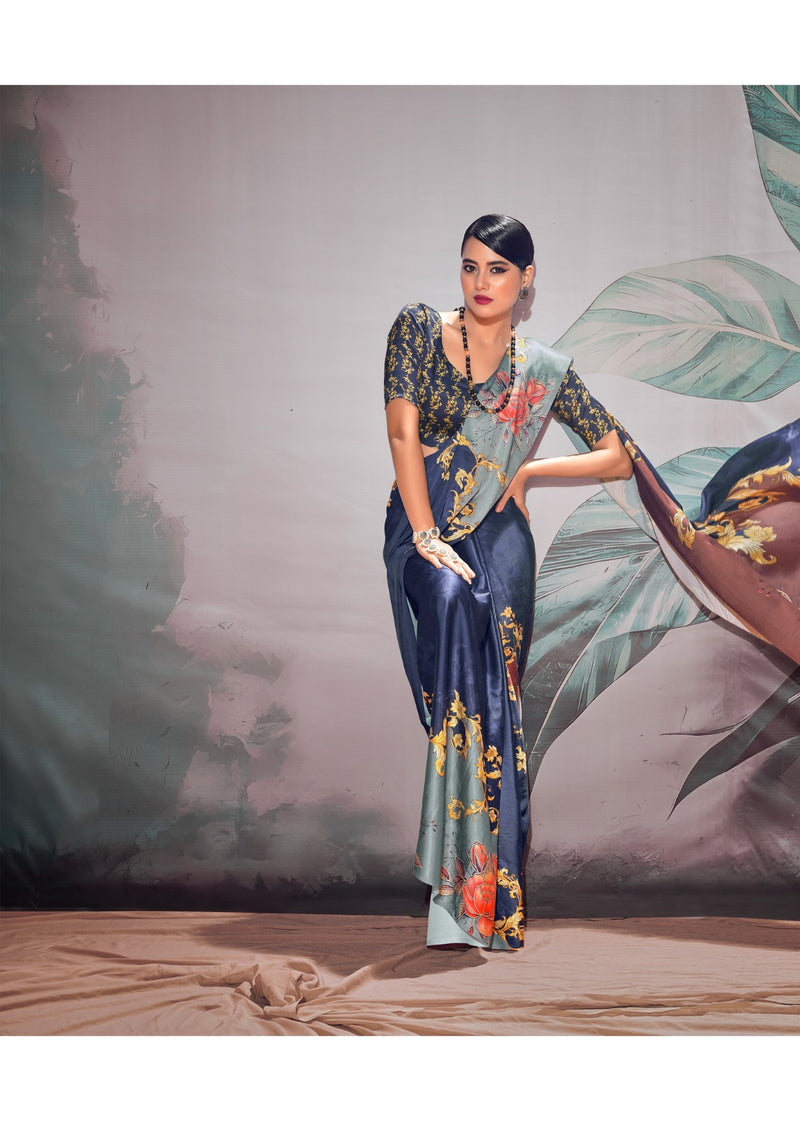 Beautiful Designer Sattin Crape Patang Series 190001-190008 Sattin Crape With Digital Print Saree