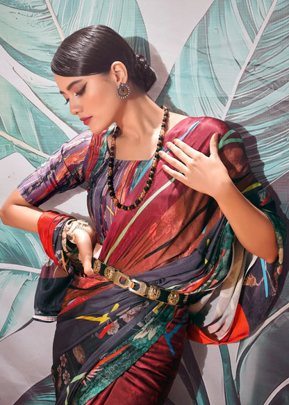 Beautiful Designer Sattin Crape Patang Series 190001-190008 Sattin Crape With Digital Print Saree