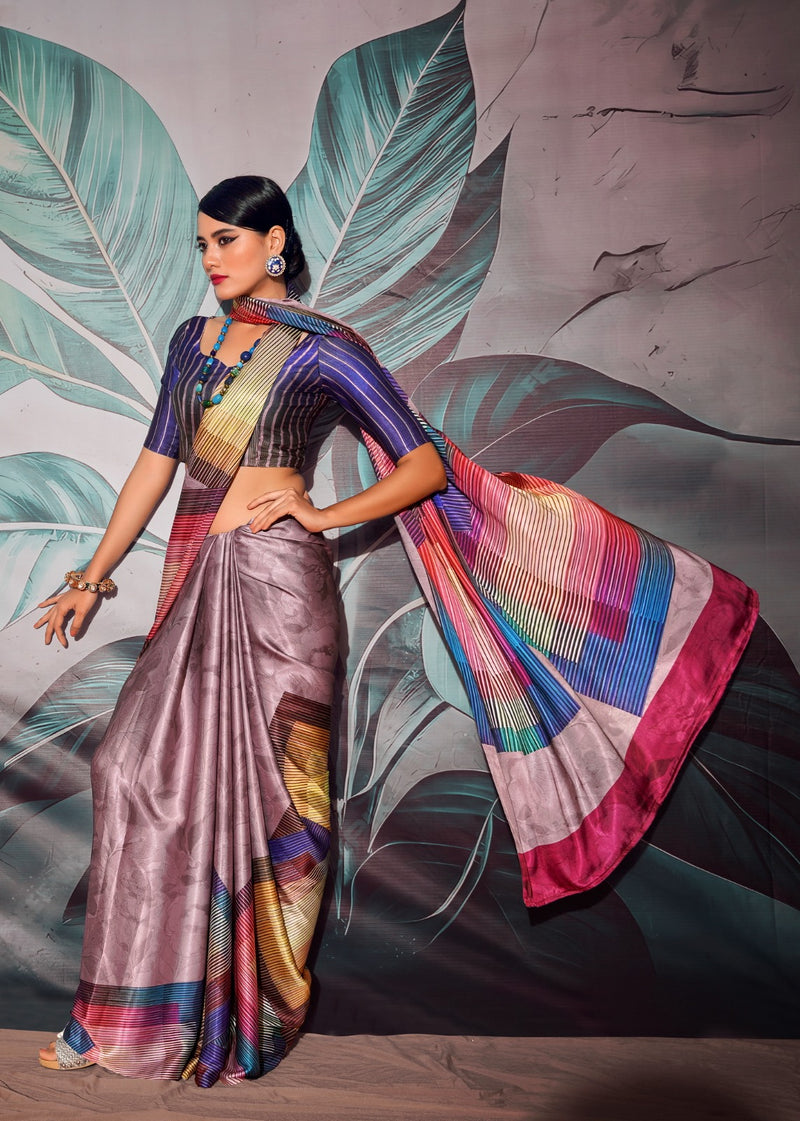 Beautiful Designer Sattin Crape Patang Series 190001-190008 Sattin Crape With Digital Print Saree