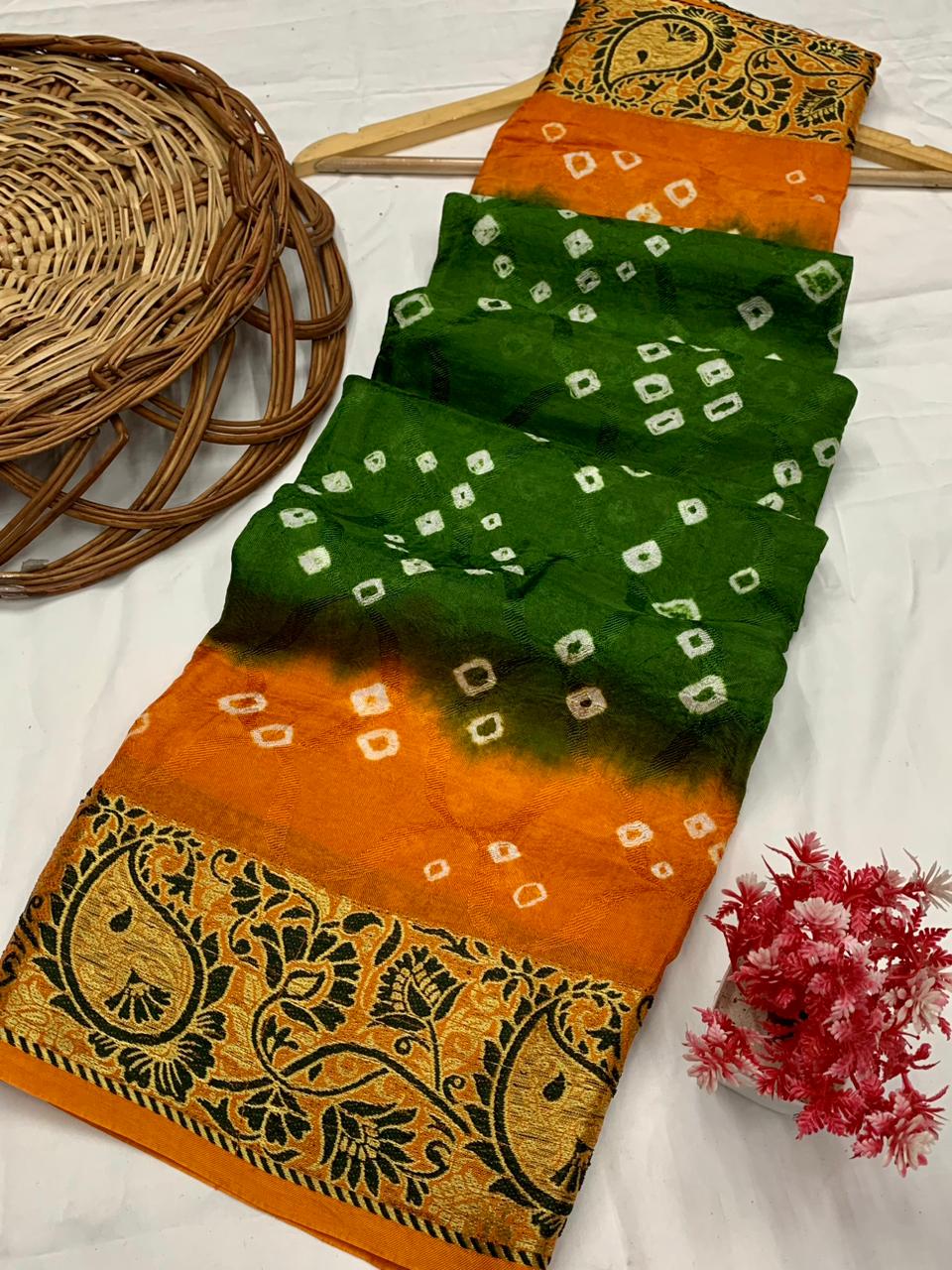 Beautiful Boutique Designer Pure Kaveri Hend Bandhej Saree