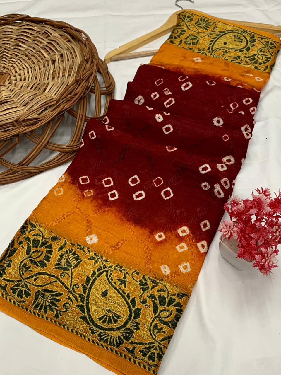 Beautiful Boutique Designer Pure Kaveri Hend Bandhej Saree