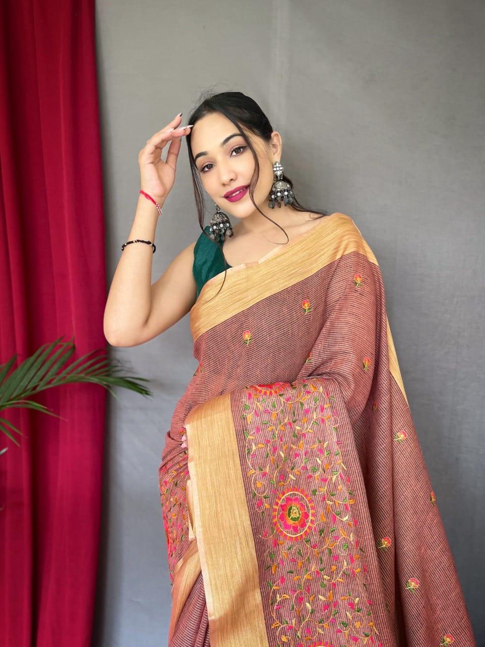 Party Wear Designer Pure Linen Sarees