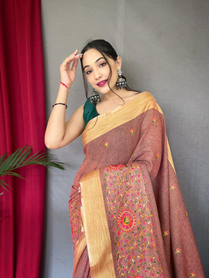 Party Wear Designer Pure Linen Sarees