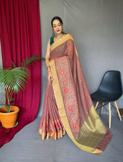 Party Wear Designer Pure Linen Sarees