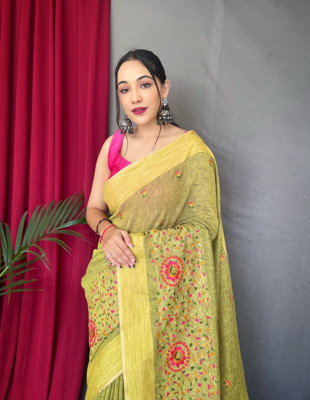 Party Wear Designer Pure Linen Sarees