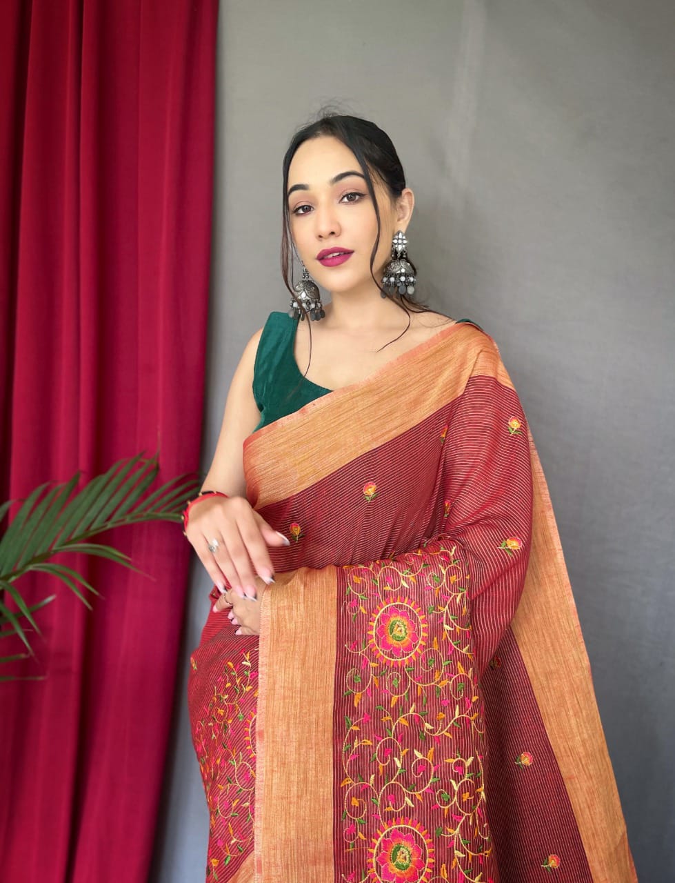 Party Wear Designer Pure Linen Sarees