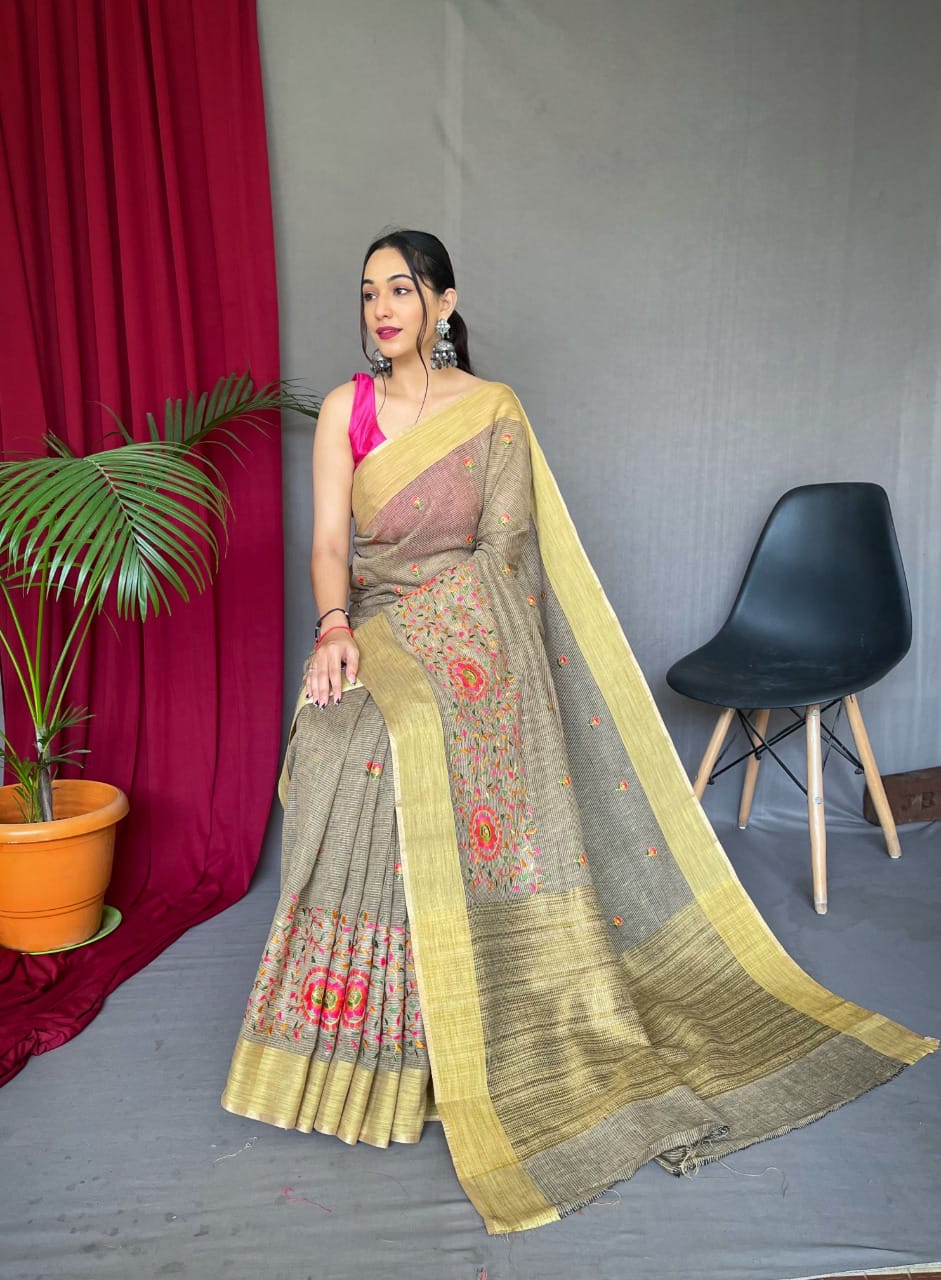 Party Wear Designer Pure Linen Sarees