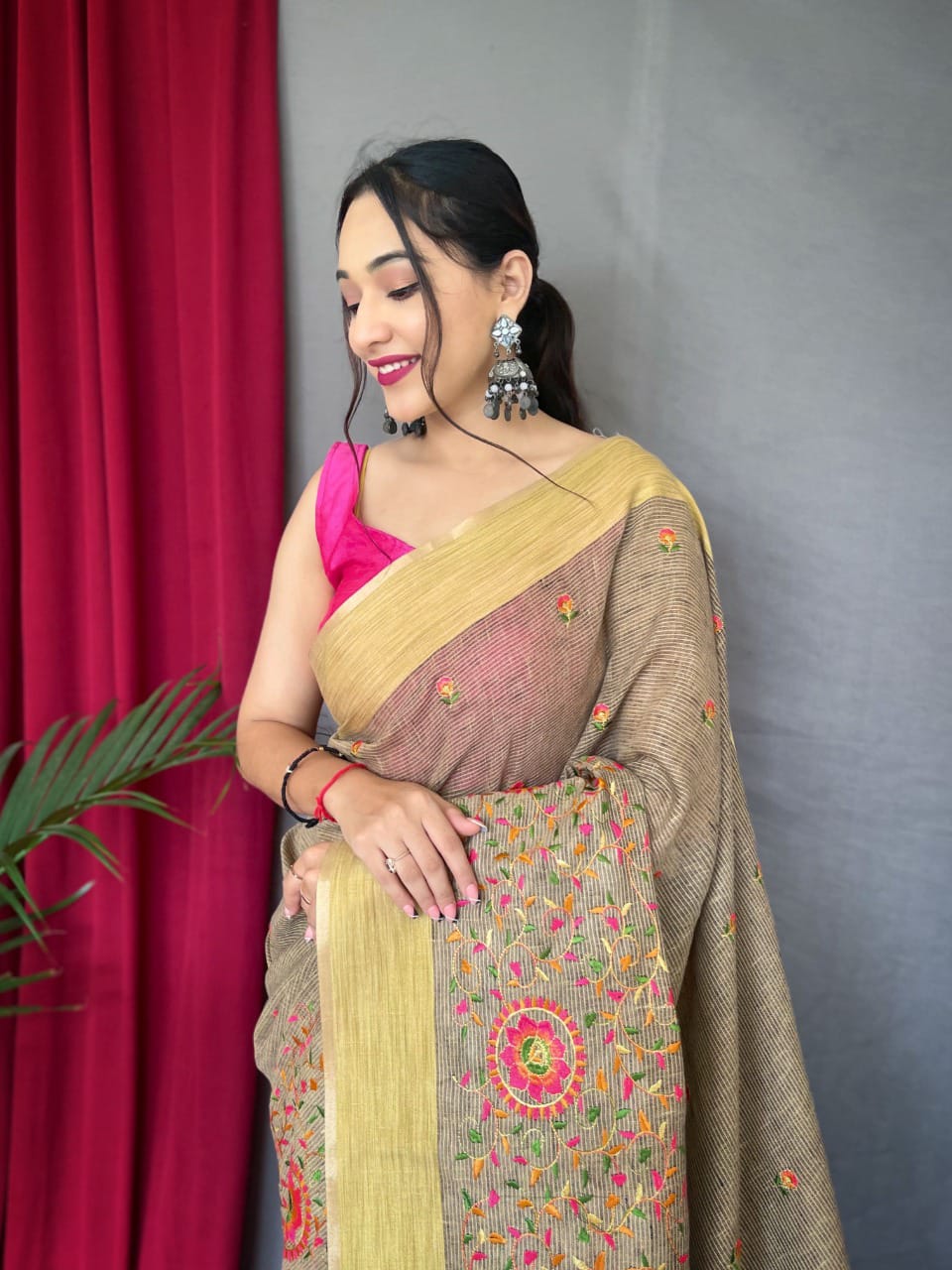 Party Wear Designer Pure Linen Sarees