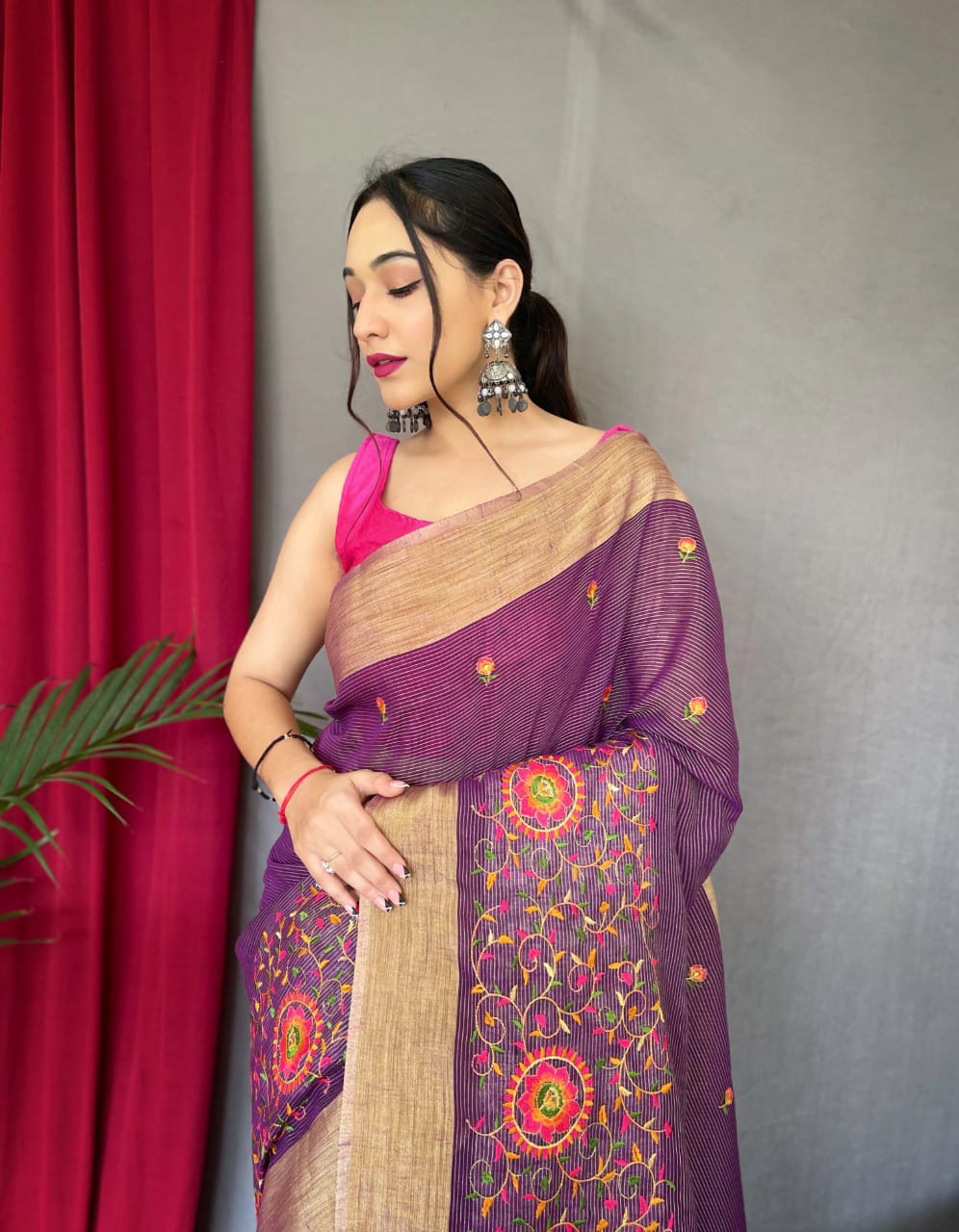 Party Wear Designer Pure Linen Sarees