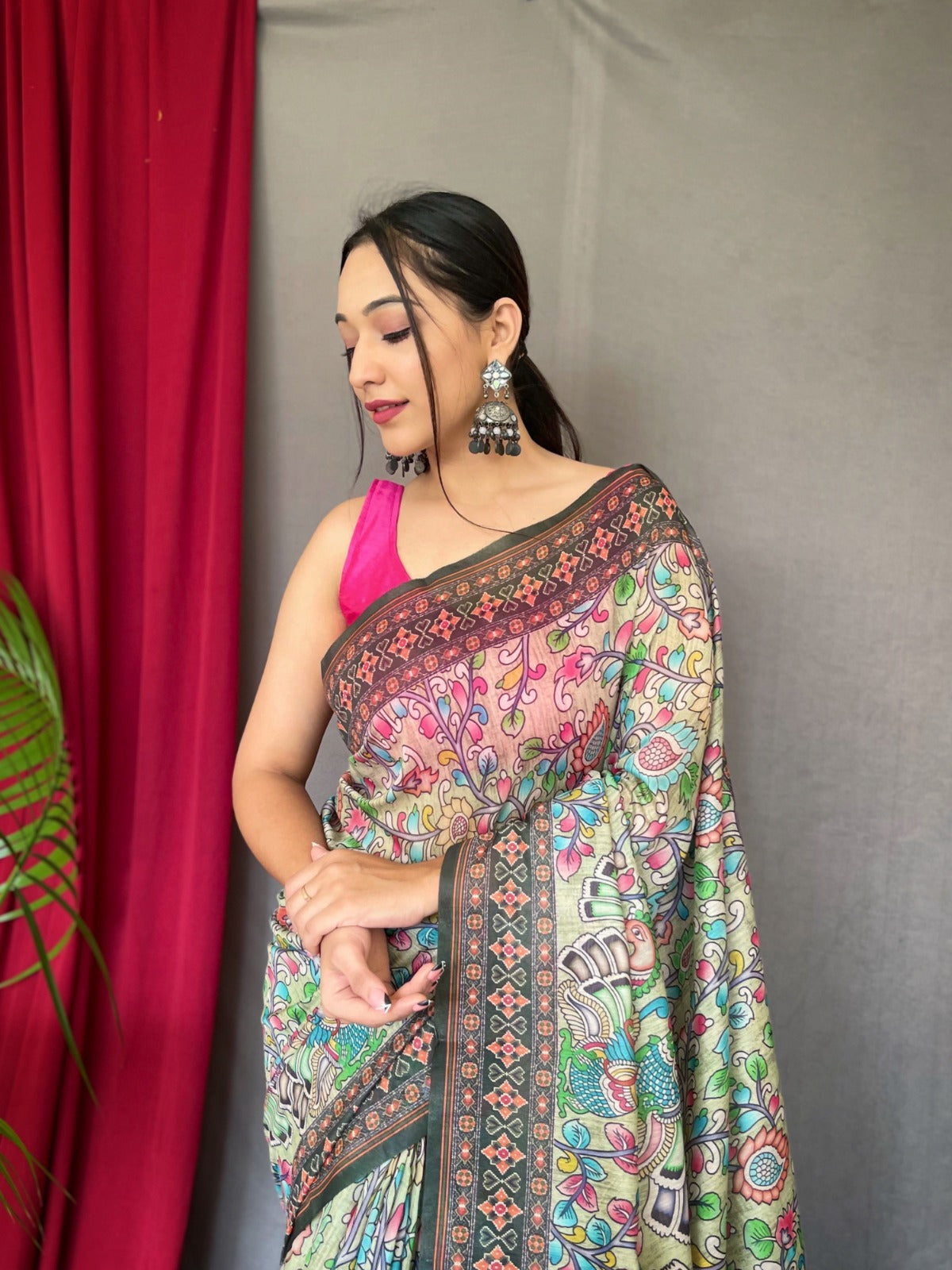Pure Malai Cotton Bandhani Kalamkari Saree