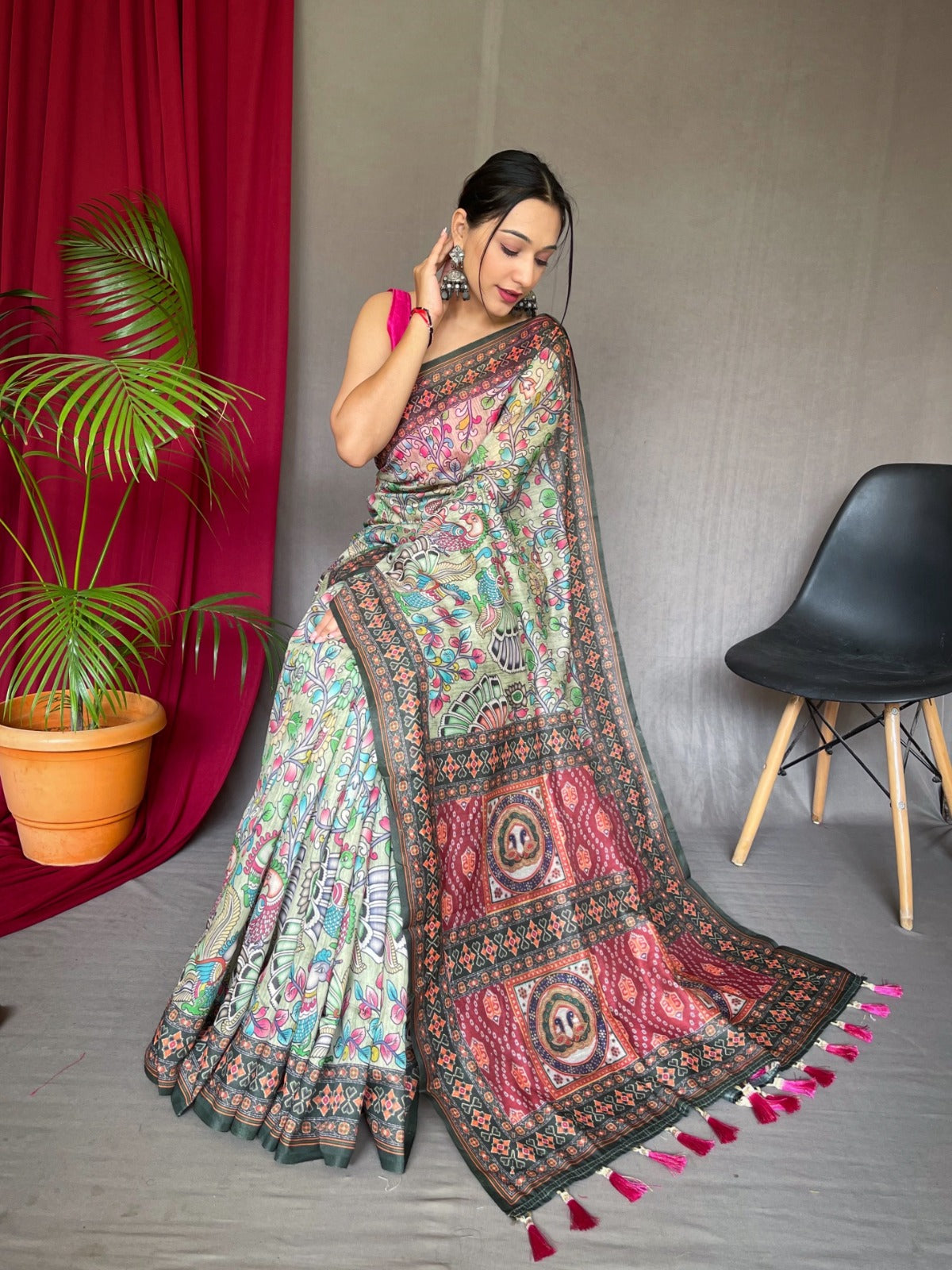 Pure Malai Cotton Bandhani Kalamkari Saree