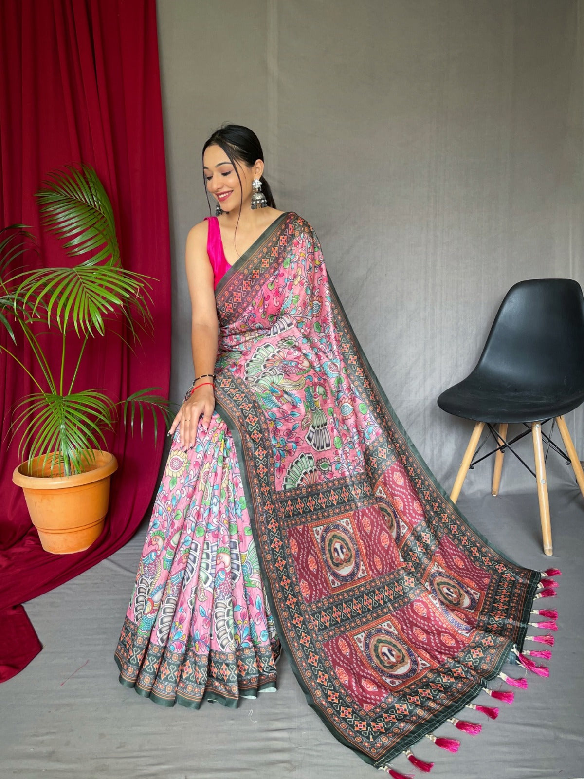 Pure Malai Cotton Bandhani Kalamkari Saree