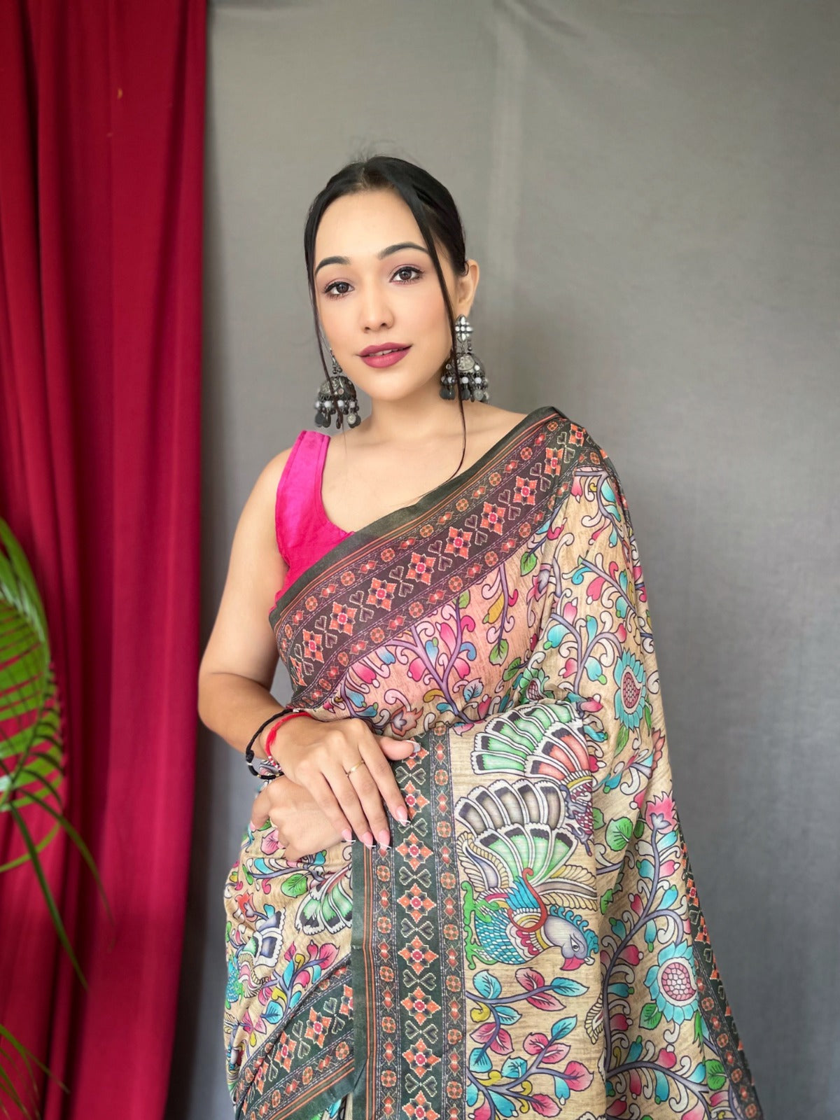 Pure Malai Cotton Bandhani Kalamkari Saree
