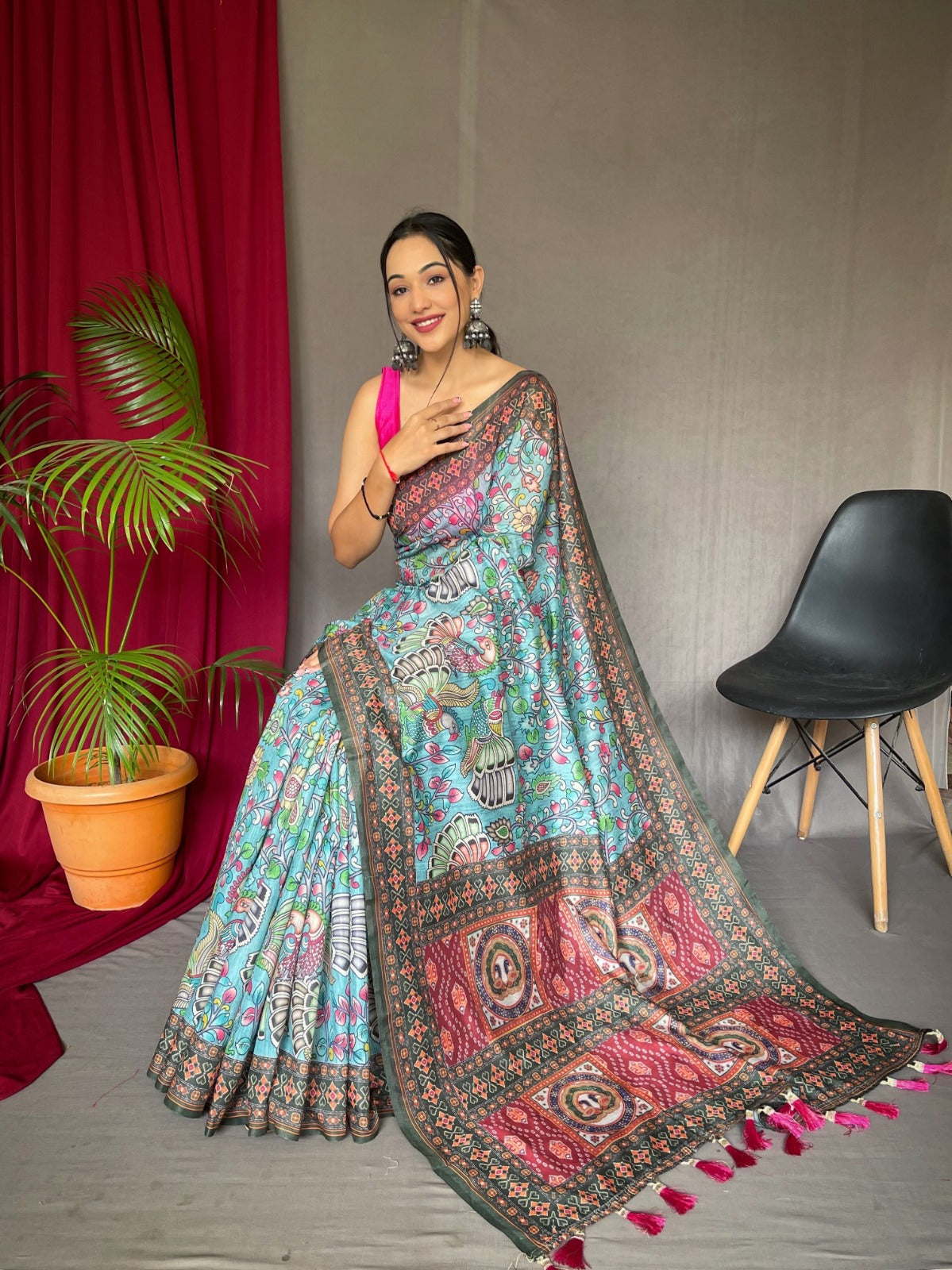Pure Malai Cotton Bandhani Kalamkari Saree