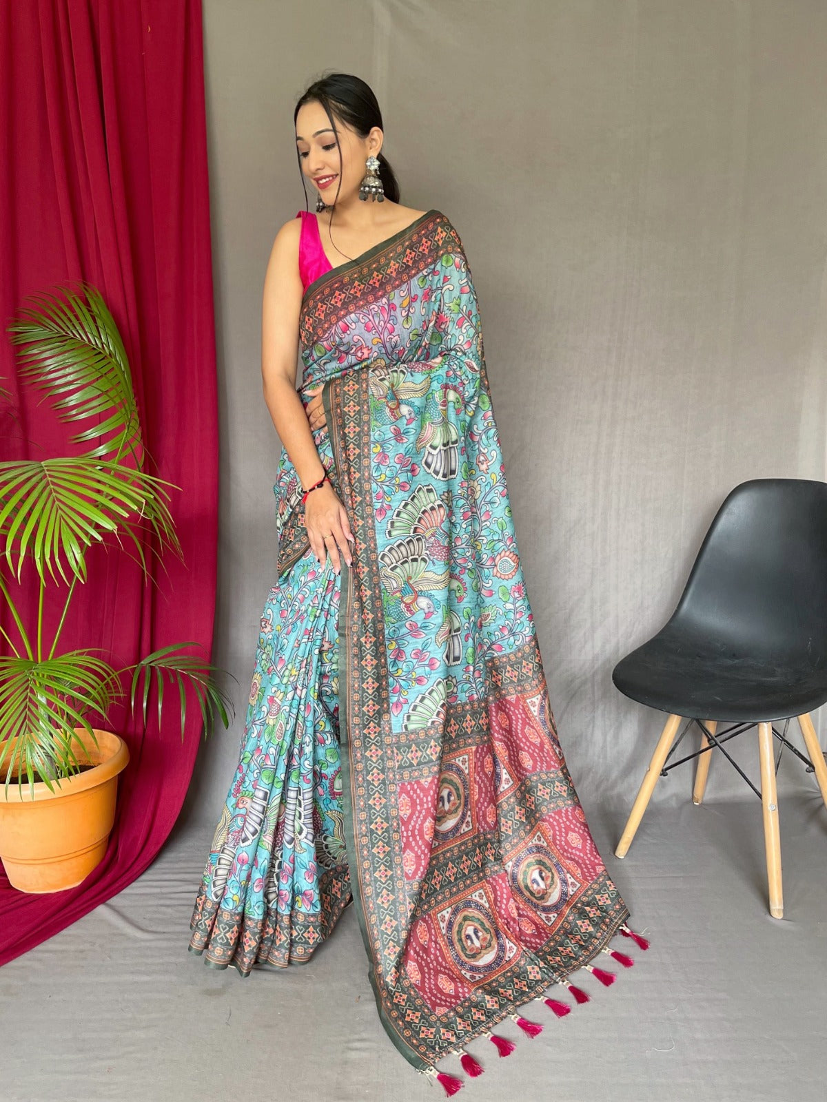 Pure Malai Cotton Bandhani Kalamkari Saree