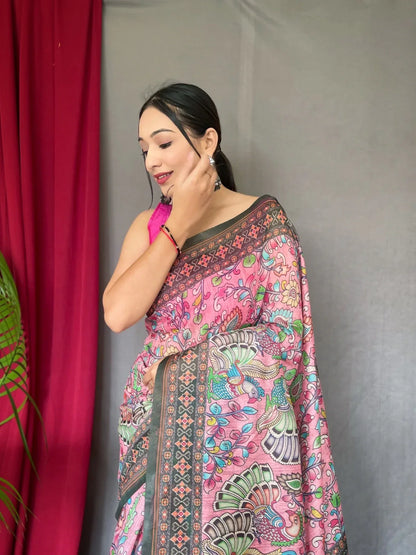 Pure Malai Cotton Bandhani Kalamkari Saree