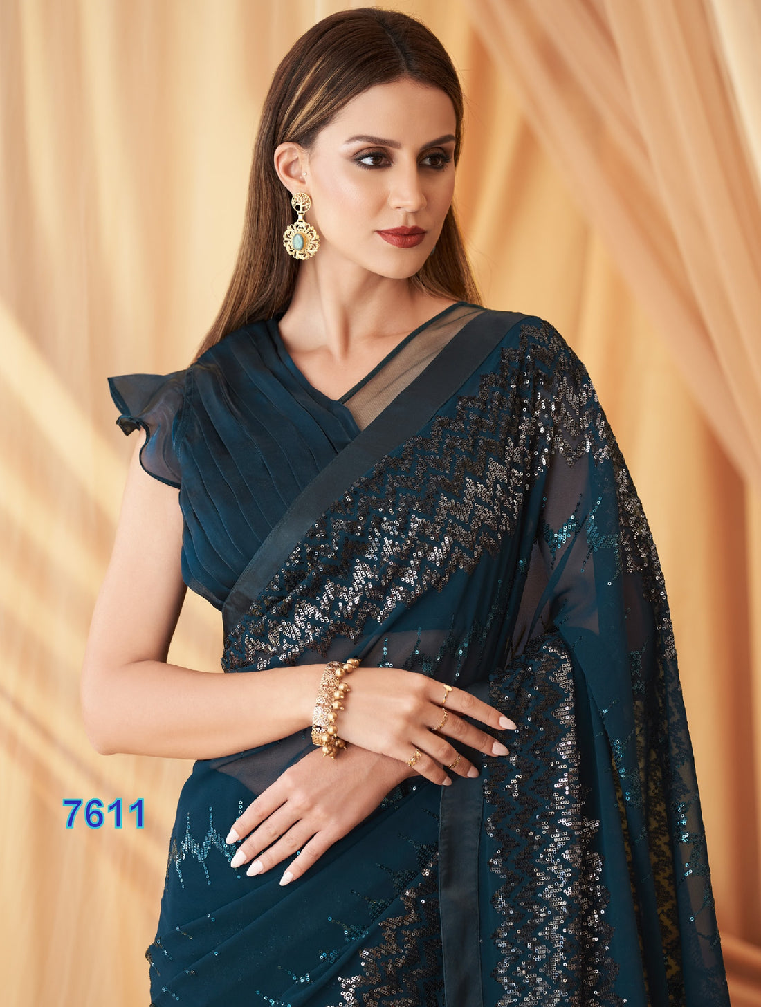 Beautiful Designer Party Wear Sparkle Georgette Fancy Saree