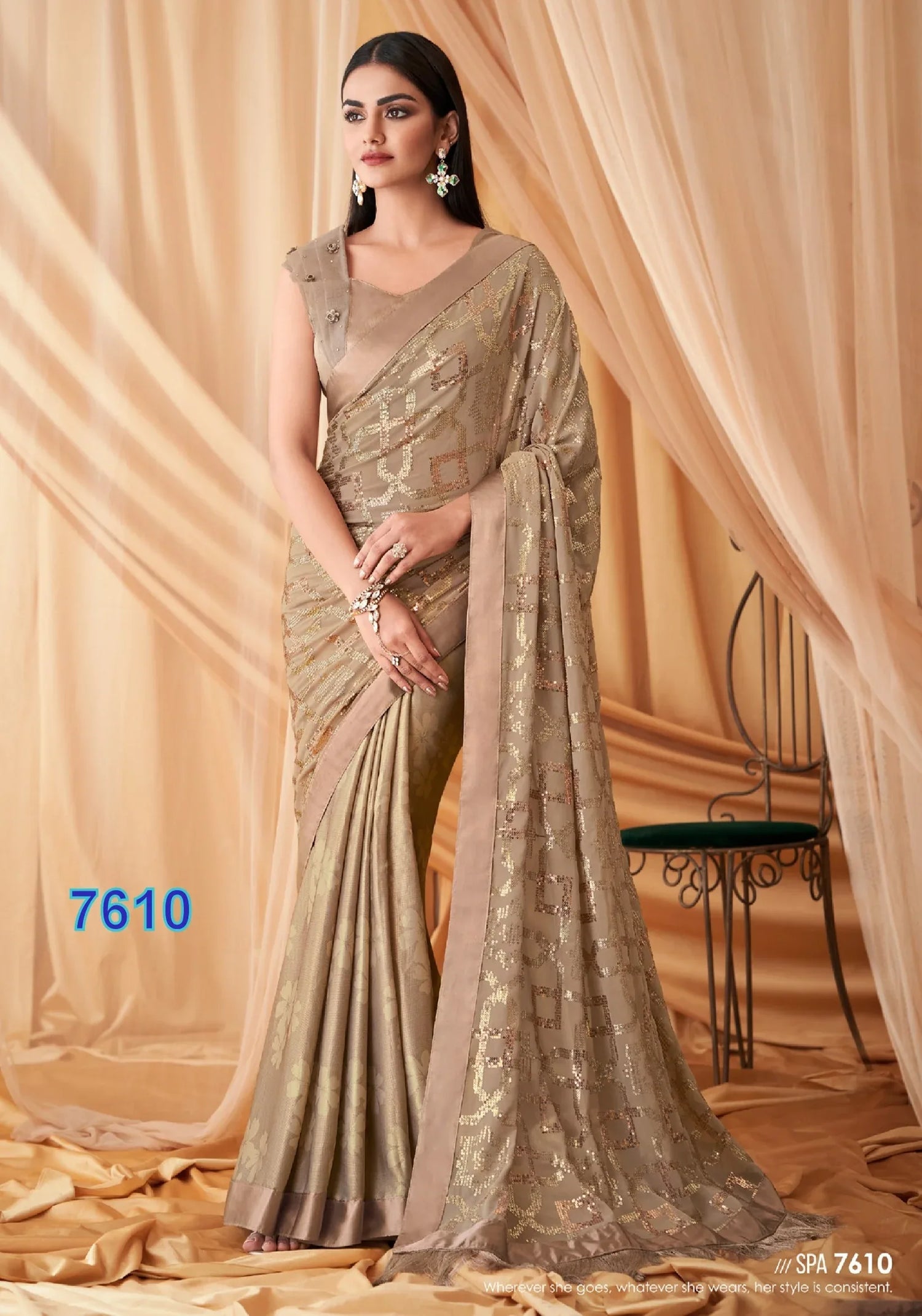 Beautiful Designer Party Wear Sparkle Georgette Fancy Saree