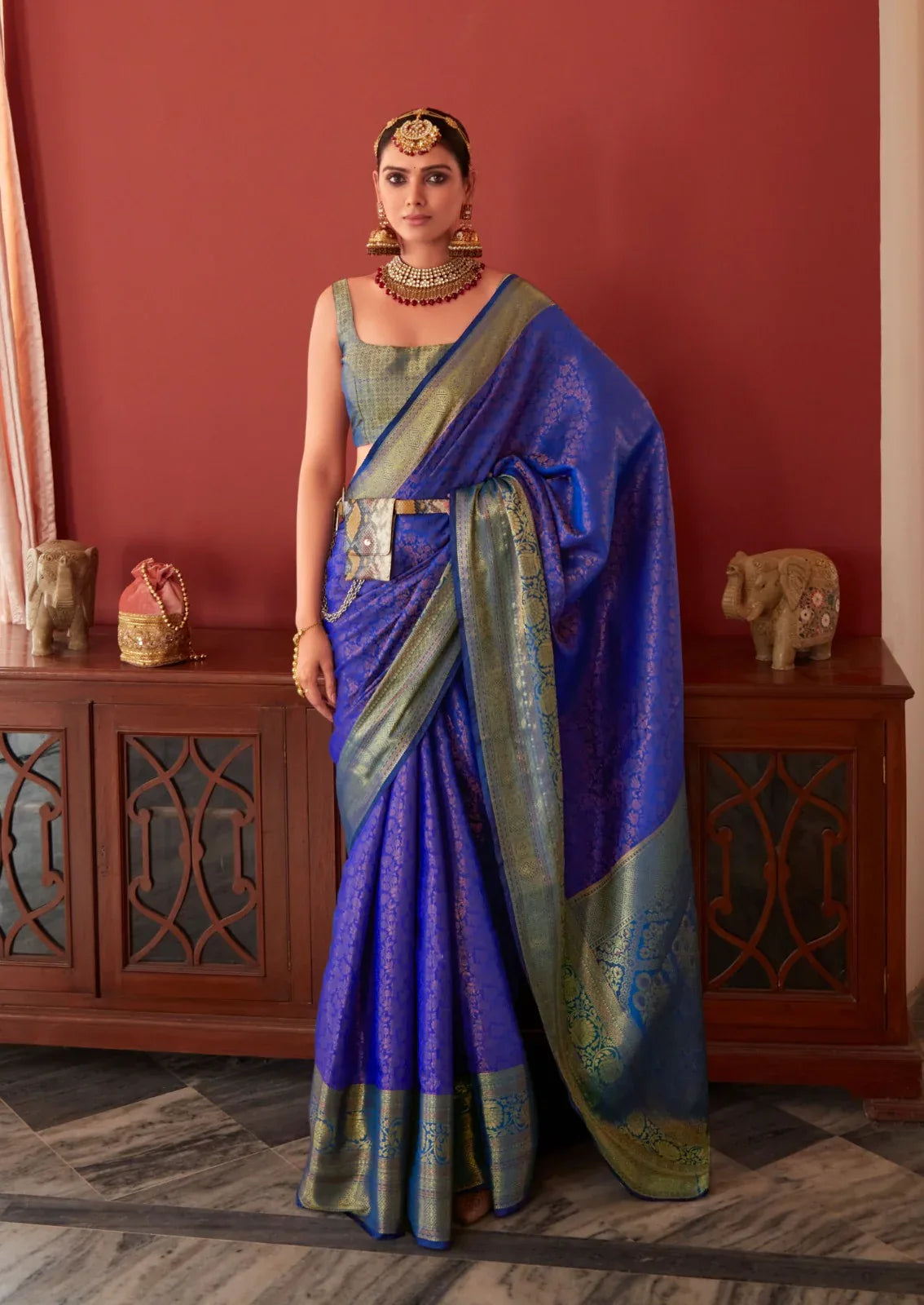Beautiful Designer Soft Kanchivaram Copper Zari Saree