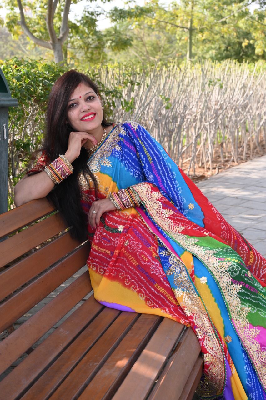 Beautiful Rajasthani Traditional Panchrangi Georgette Saree
