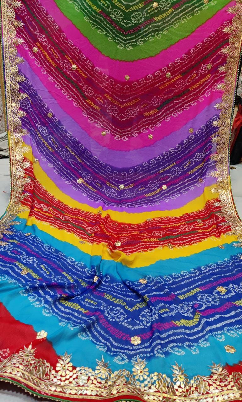 Beautiful Rajasthani Traditional Panchrangi Georgette Saree