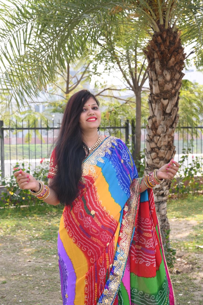 Beautiful Rajasthani Traditional Panchrangi Georgette Saree