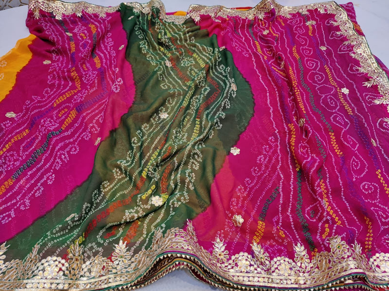 Beautiful Rajasthani Traditional Panchrangi Georgette Saree