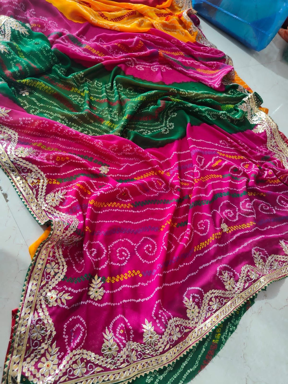 Beautiful Rajasthani Traditional Panchrangi Georgette Saree