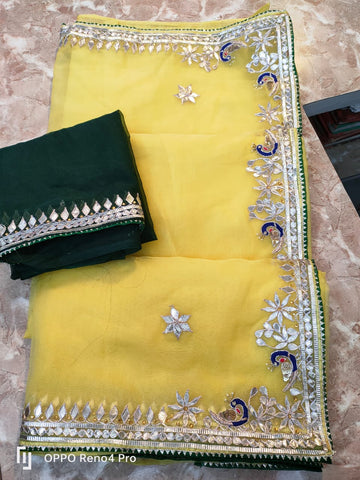 Rajasthani Traditional Pure Organza Chiffon Saree