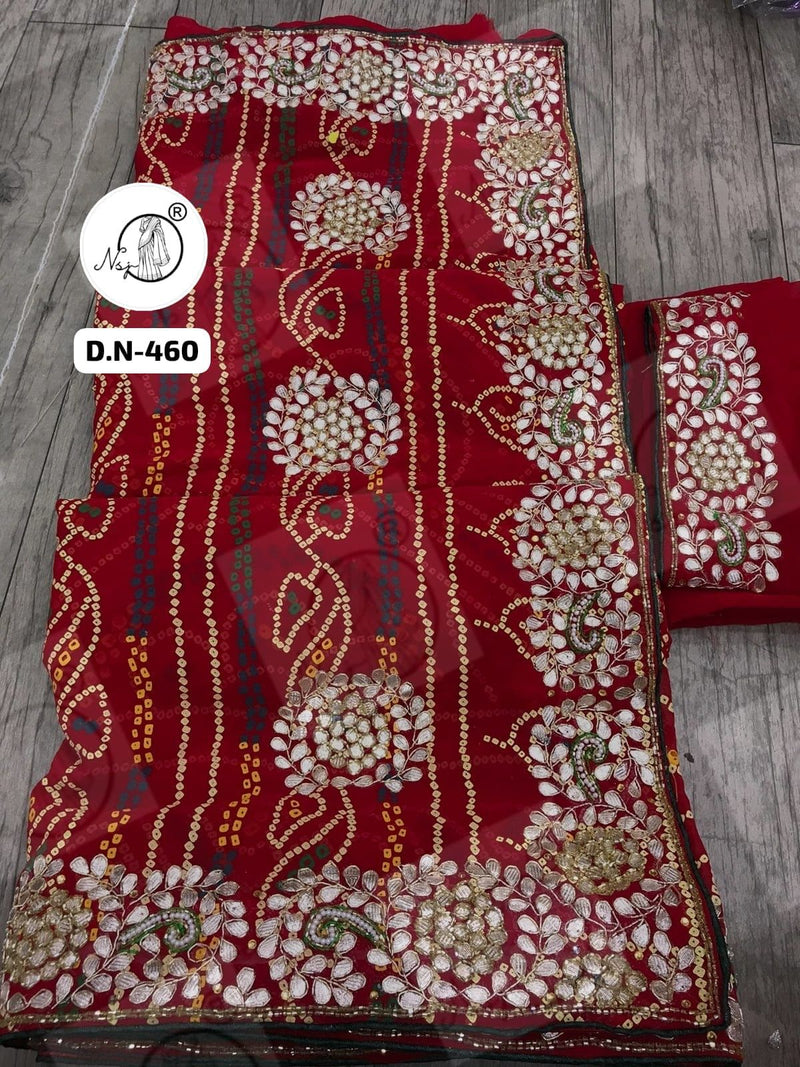 Beautiful Designer Jaipuri Pure 60gm Georgette Gottapatti Kasab Zardozi work Saree