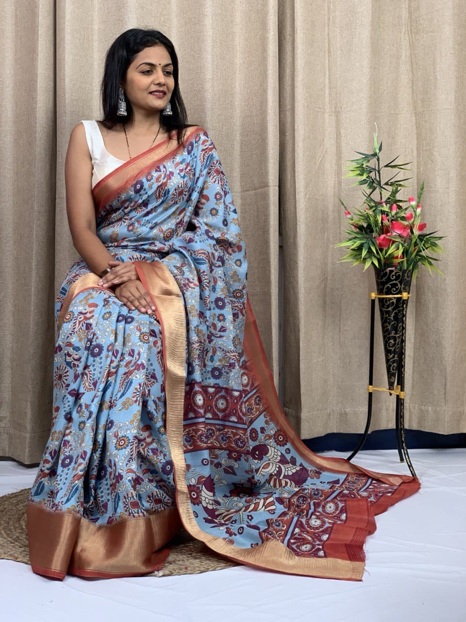 Beautiful Designer Kalamkari Special Dola Silk Saree