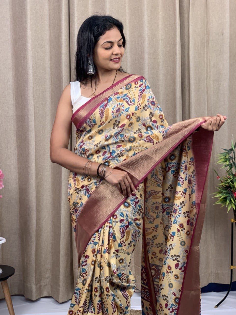 Beautiful Designer Kalamkari Special Dola Silk Saree