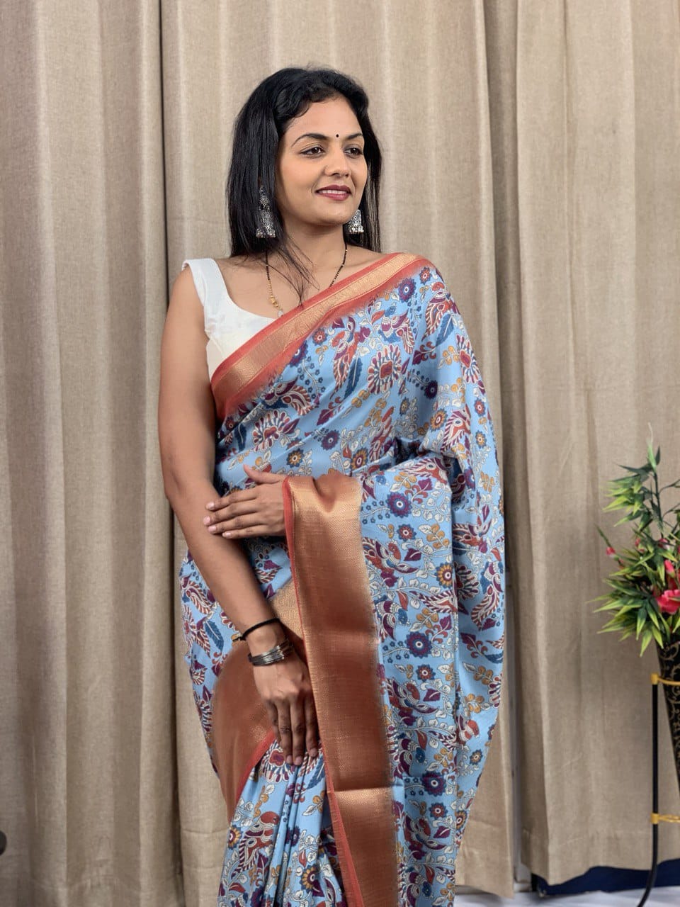 Beautiful Designer Kalamkari Special Dola Silk Saree