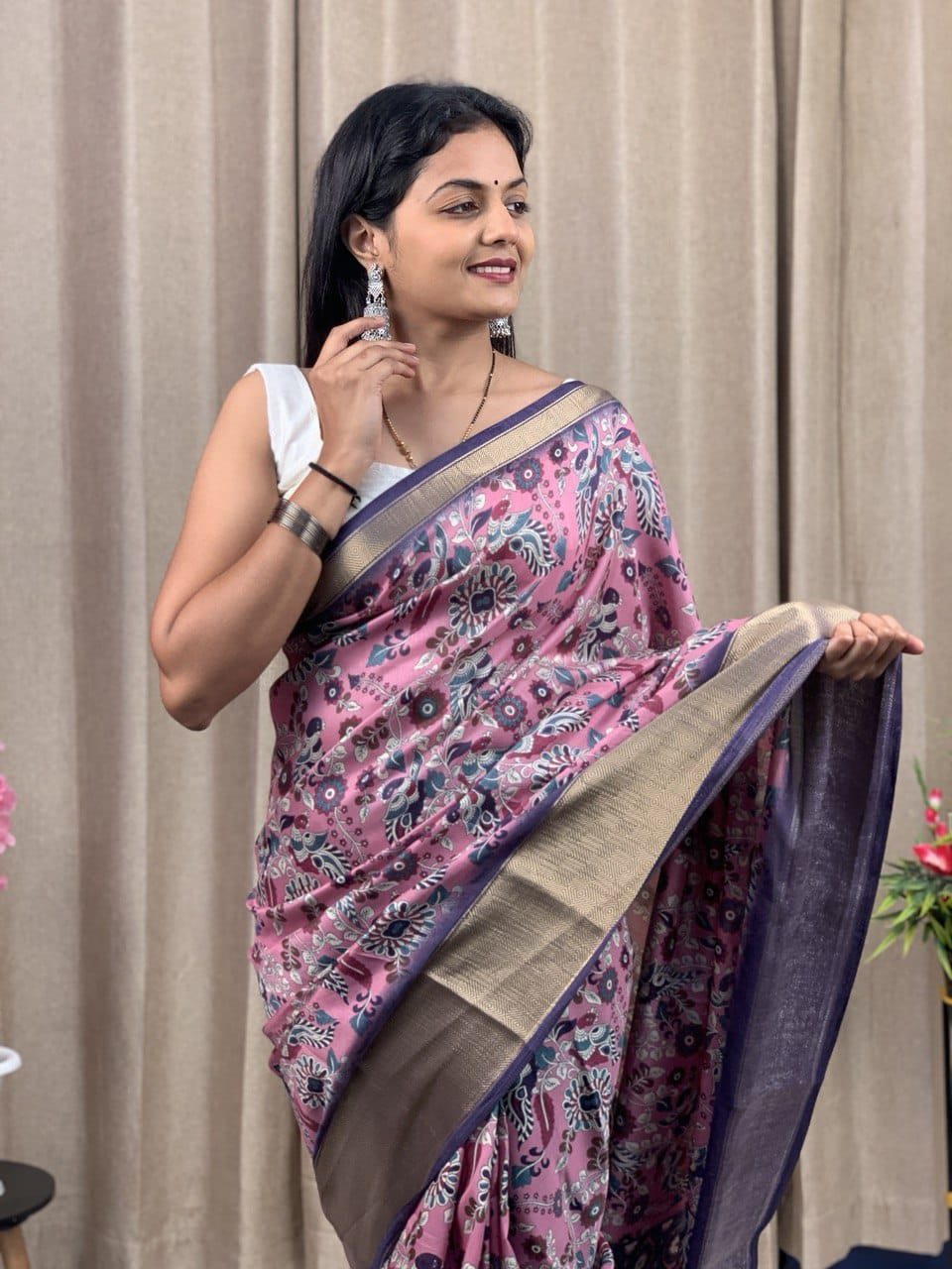 Beautiful Designer Kalamkari Special Dola Silk Saree