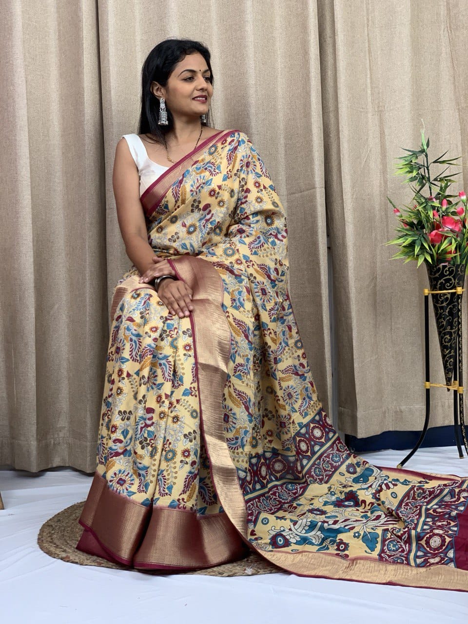 Beautiful Designer Kalamkari Special Dola Silk Saree