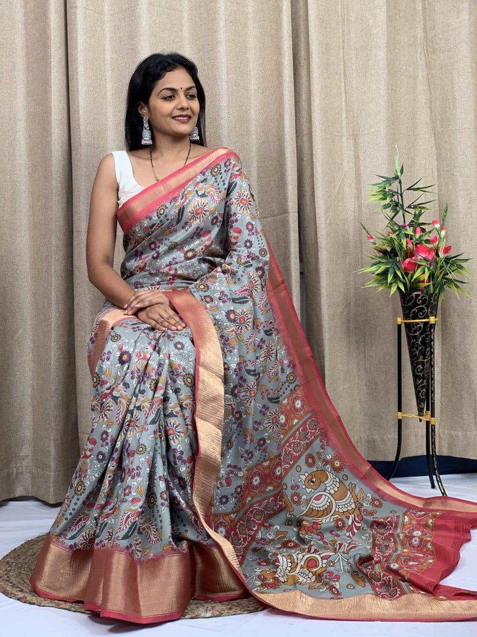 Beautiful Designer Kalamkari Special Dola Silk Saree