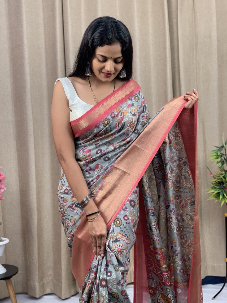 Beautiful Designer Kalamkari Special Dola Silk Saree