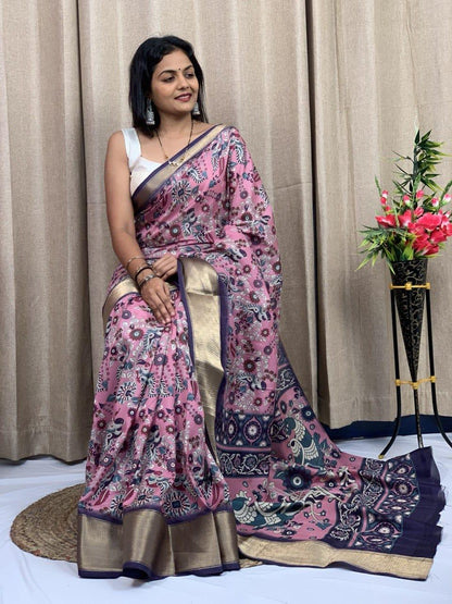 Beautiful Designer Kalamkari Special Dola Silk Saree