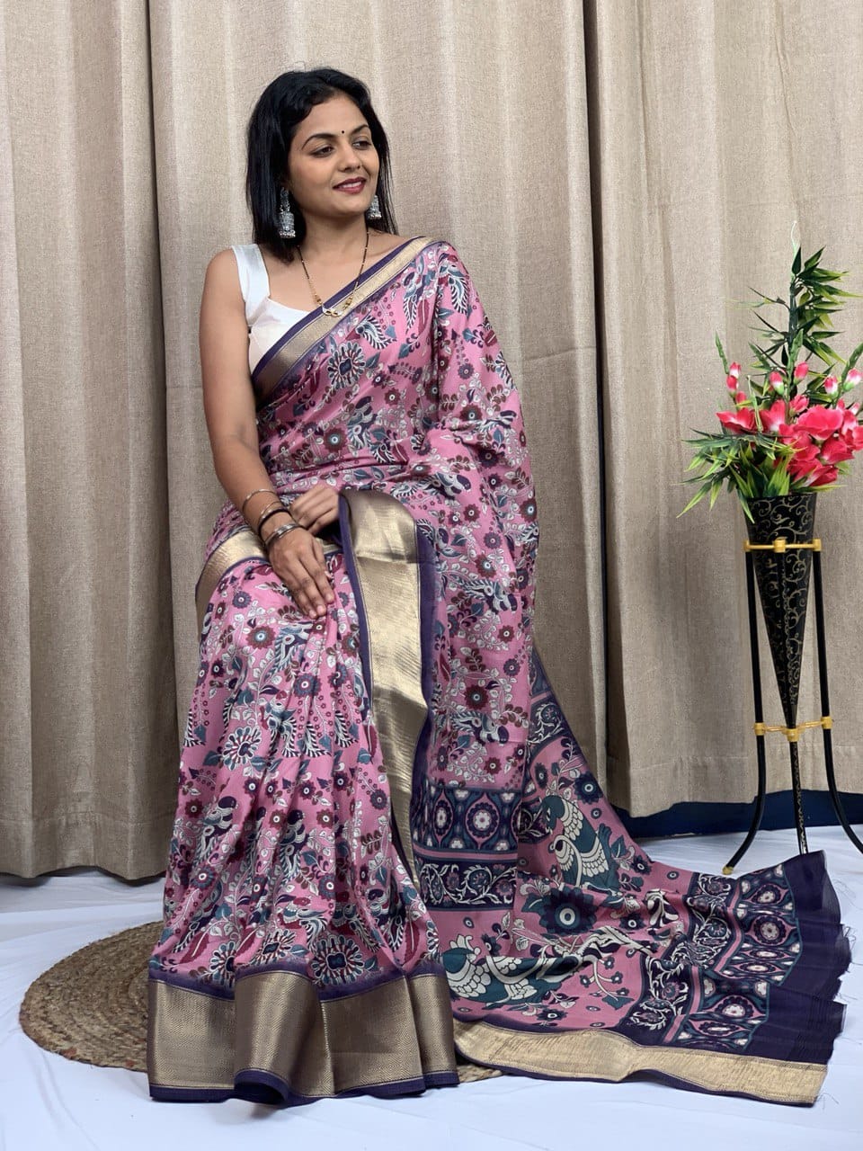 Beautiful Designer Kalamkari Special Dola Silk Saree