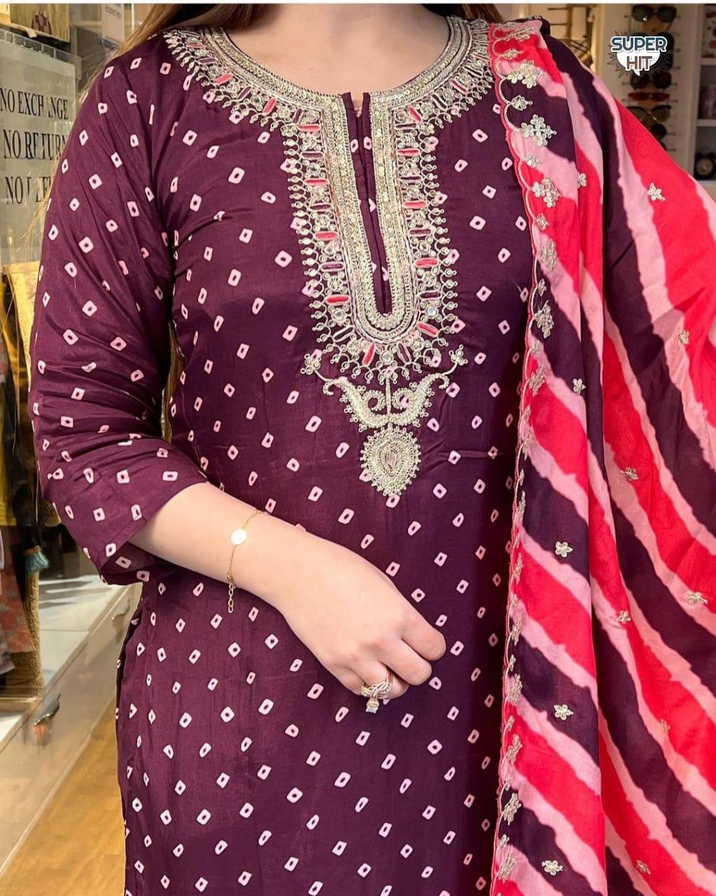 Beautiful Designer Heavy Embroidery Work Kurti with Pant &amp; Dupatta