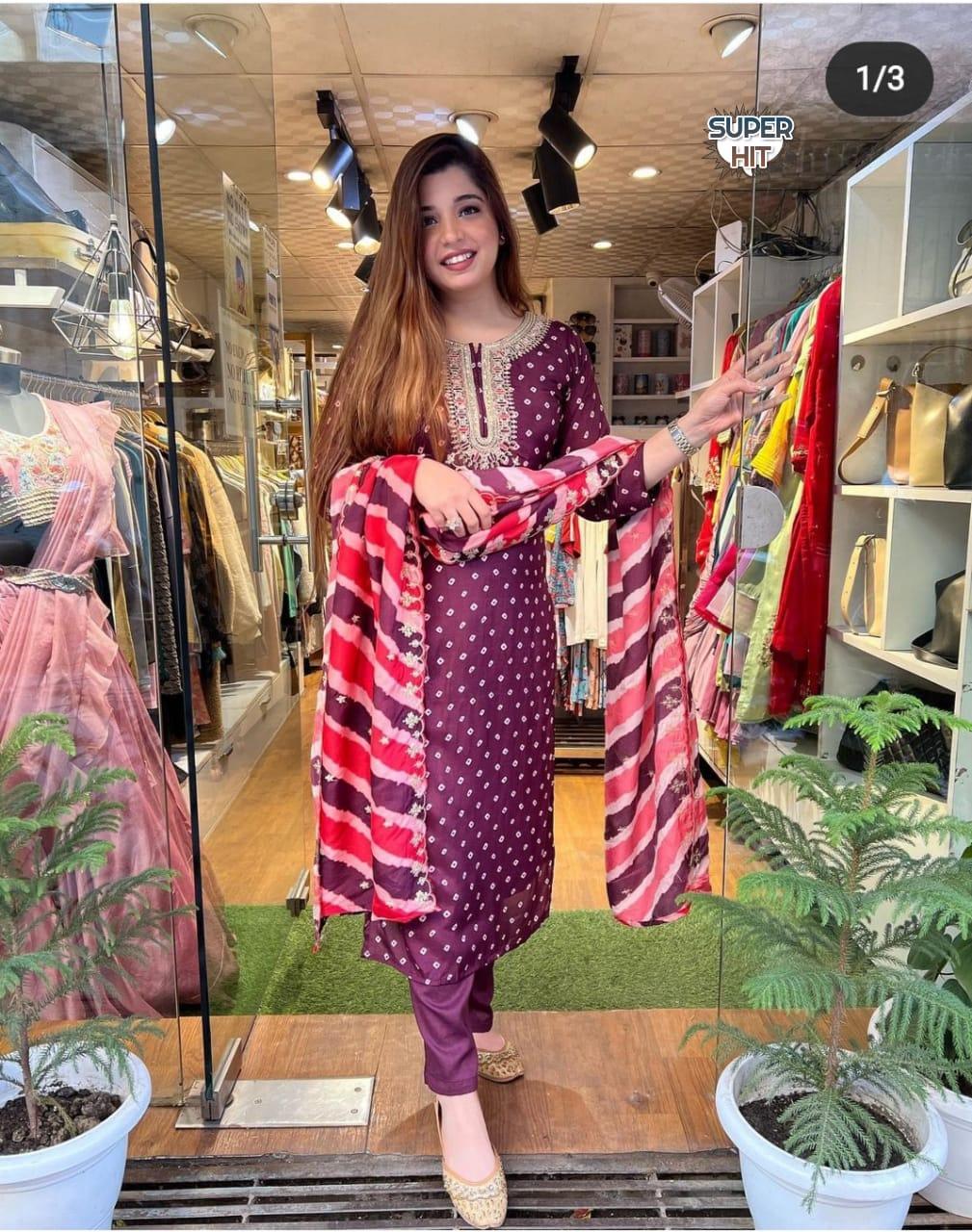 Beautiful Designer Heavy Embroidery Work Kurti with Pant &amp; Dupatta