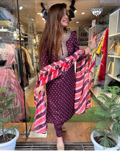 Beautiful Designer Heavy Embroidery Work Kurti with Pant &amp; Dupatta