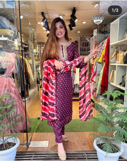 Beautiful Designer Heavy Embroidery Work Kurti with Pant &amp; Dupatta